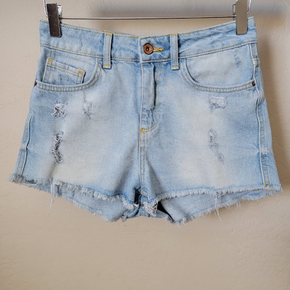 Zara Basic Z1975 Frayed Cutoff Distressed High Rise Denim Jean Shorts - Picture 2 of 13